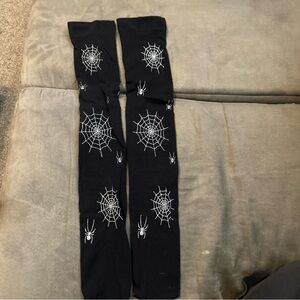 Spiders & Webs Over the knee socks black w/silver goth Emo Tights Socks One Size